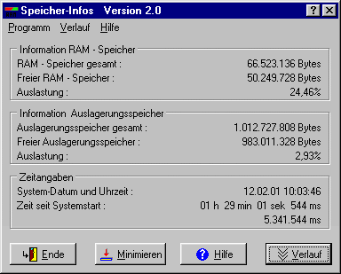 Programm ohne Verlaufsgraphik Screenshot vom Programm