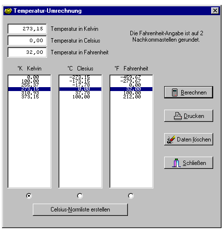 Blatt zur Tepmeraturumrechnung Themperatur-Umrechnung